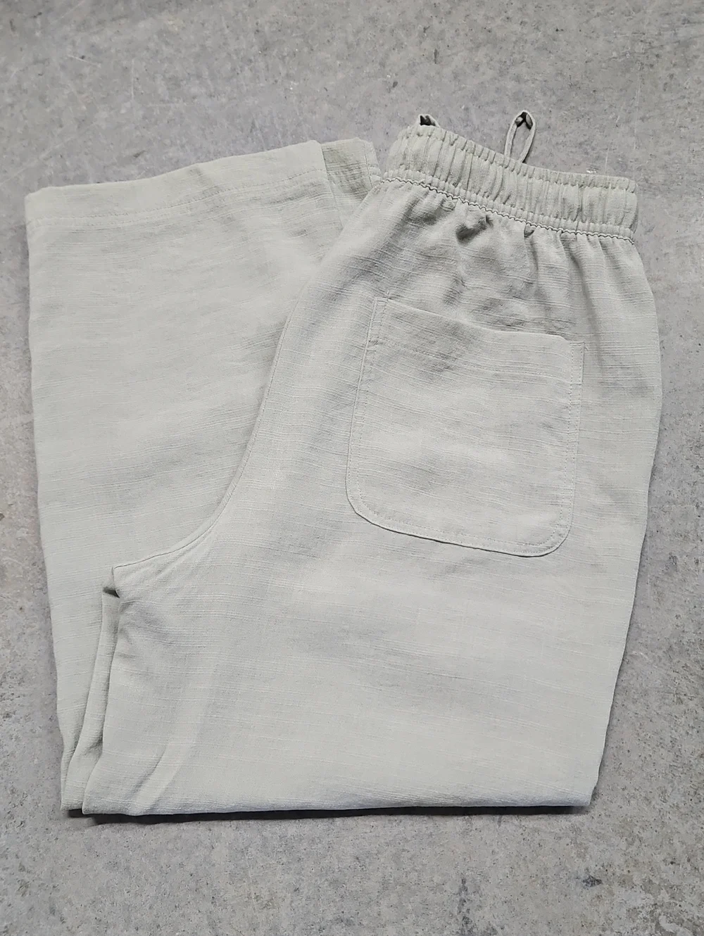 Zara Light Sage Elastic-Waist Linen-Blend Pants